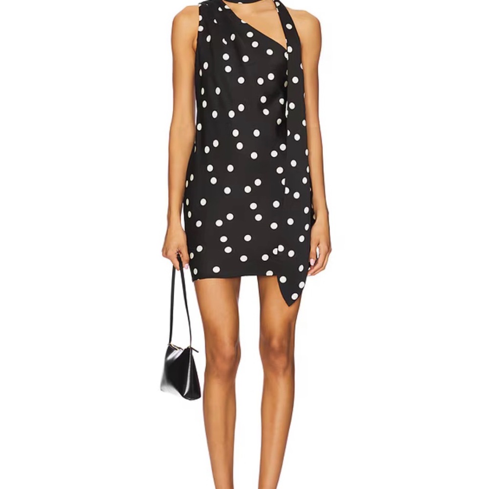 REVOLVE Black Polka Dot One-Shoulder Mini Dress